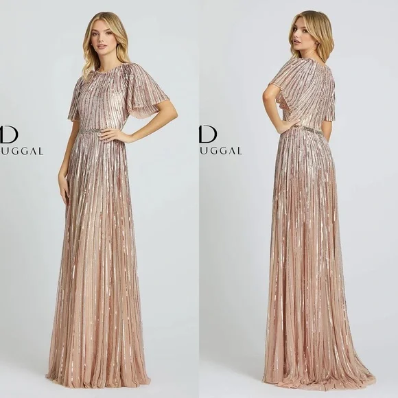 NWT Mac Duggal 4913M Rose Pink Sequin Embellished Gown - Picture 1 of 10